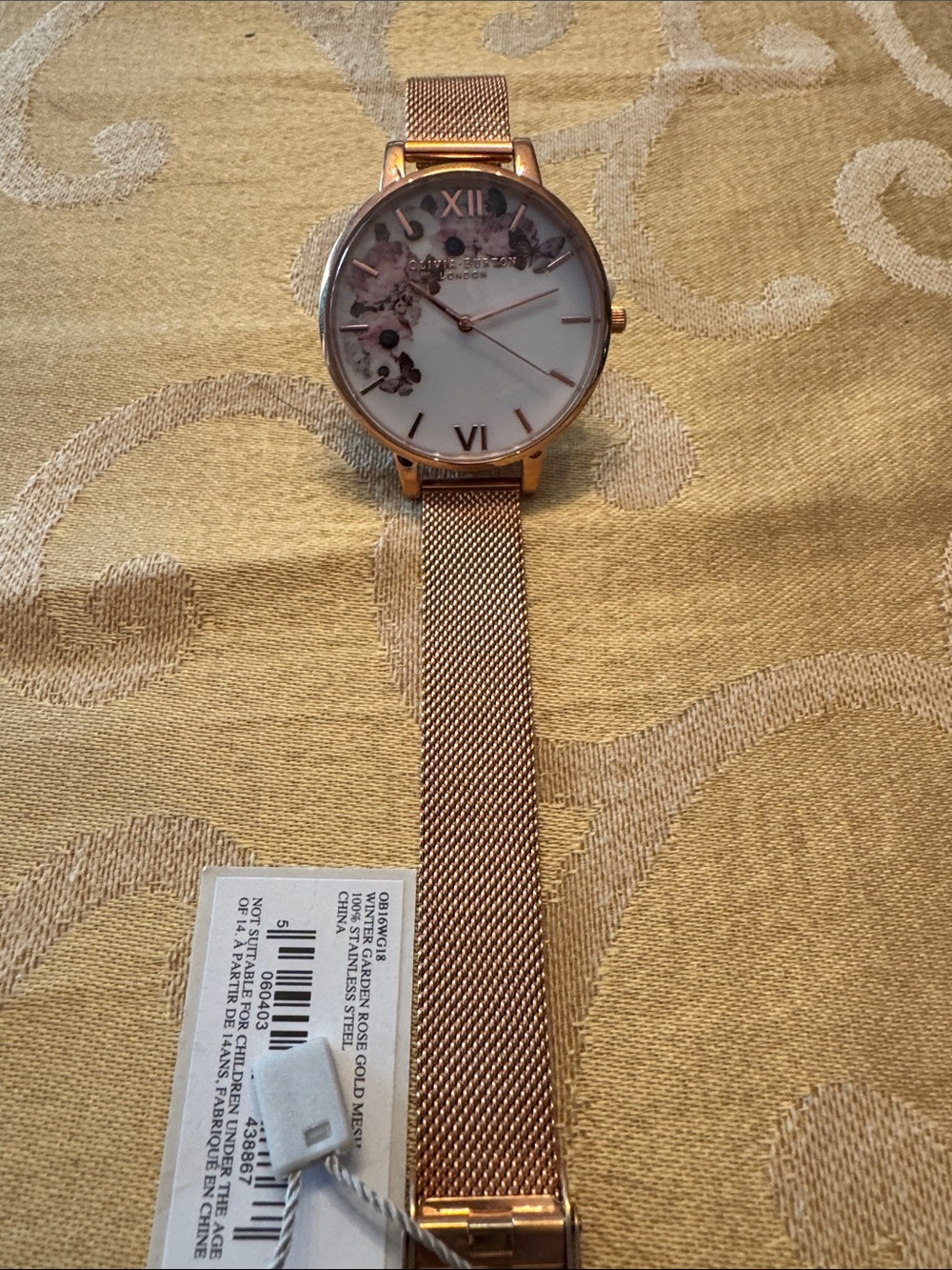 Rose Gold Floral Mesh Strap Women’s Watch